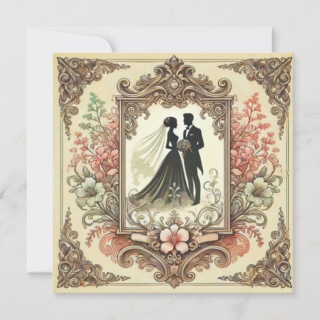 Elegant Wedding Silhouette Framed Invitation (Front)