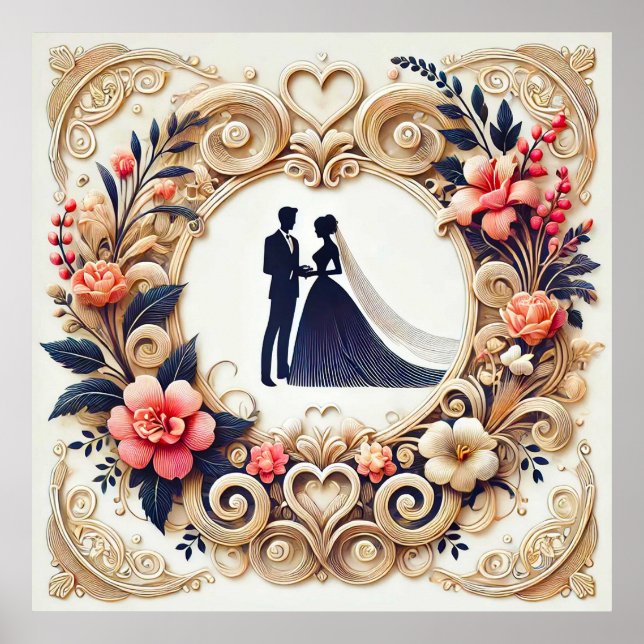 Elegant Wedding Silhouette Framed Poster (Front)