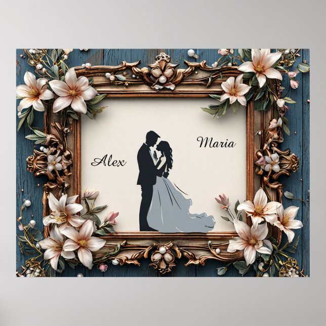 Elegant Wedding Silhouette in Ornate Frame Poster (Front)