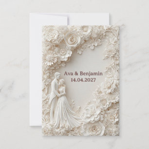 🌸 Elegant Wedding Silhouette Ivory Floral Paper Invitation