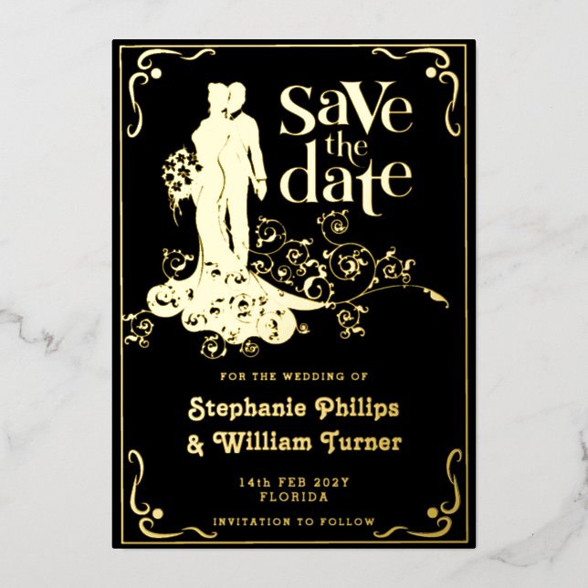 Elegant Wedding Silhouette Save The Date Foil Invitation (Front)
