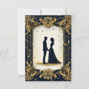 Elegant Wedding Silhouette with Ornate Golden Fram Invitation