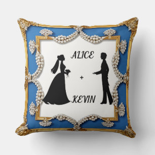 Elegant Wedding Silhouette with Ornate Pearl  Throw Pillow