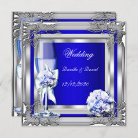 Elegant Wedding Silver Blue Floral Roses Invitation