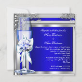 Elegant Wedding Silver Blue Floral Roses Invitation (Back)