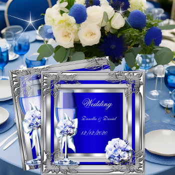 Elegant Wedding Silver Blue Floral Roses Invitation by Zizzago at Zazzle