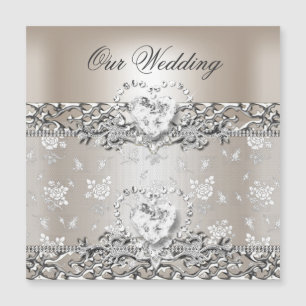 Elegant Wedding Silver Cream Diamond Heart Invitat