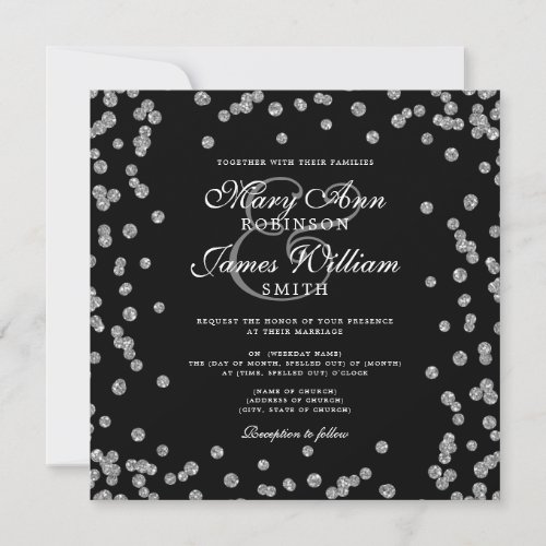 Elegant Wedding Silver Glitter Confetti Black