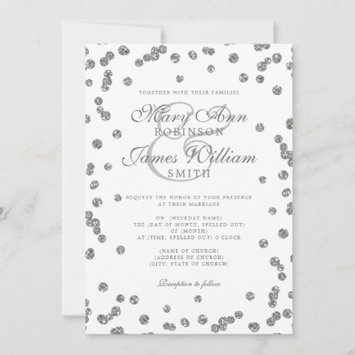 Elegant Wedding Silver Glitter Confetti  Invitation