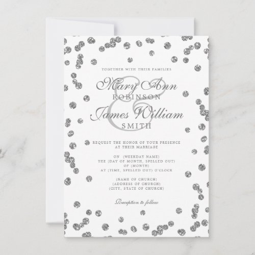 Elegant Wedding Silver Glitter Confetti  Invitation