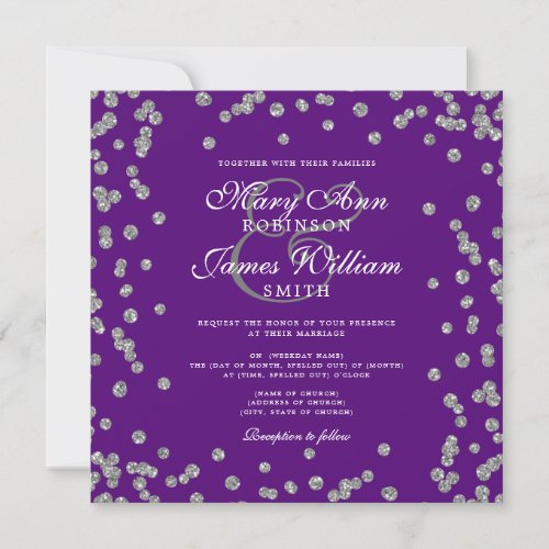 Elegant Wedding Silver Glitter Confetti Purple 