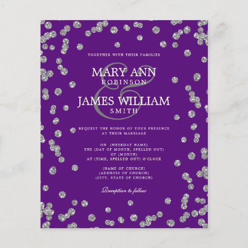 Elegant Wedding Silver Glitter Confetti Purple  Flyer