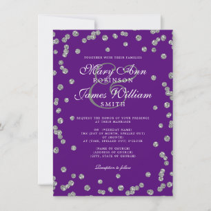 Elegant Wedding Silver Glitter Confetti Purple  Invitation