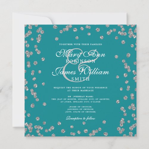 Elegant Wedding Silver Glitter Confetti Teal 