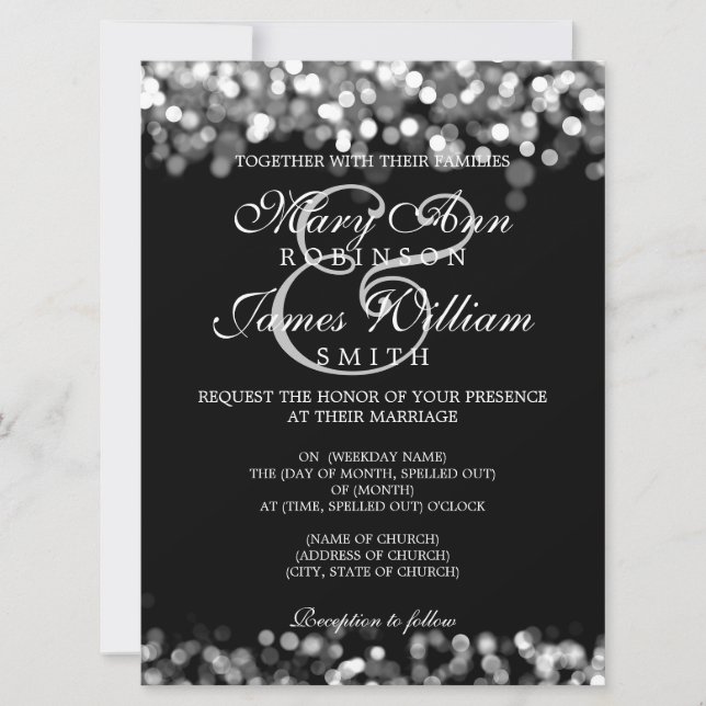 Elegant Wedding Silver Lights Invitation (Front)
