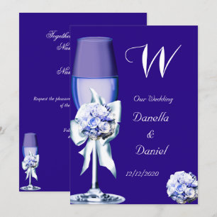 Elegant Wedding Silver Navy Blue Floral Roses Invitation