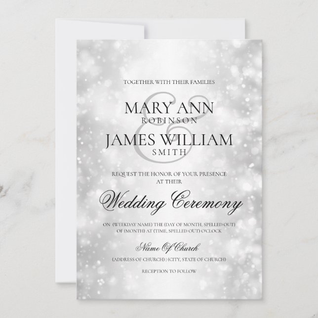Elegant Wedding Silver Shimmer Lights Invitation (Front)