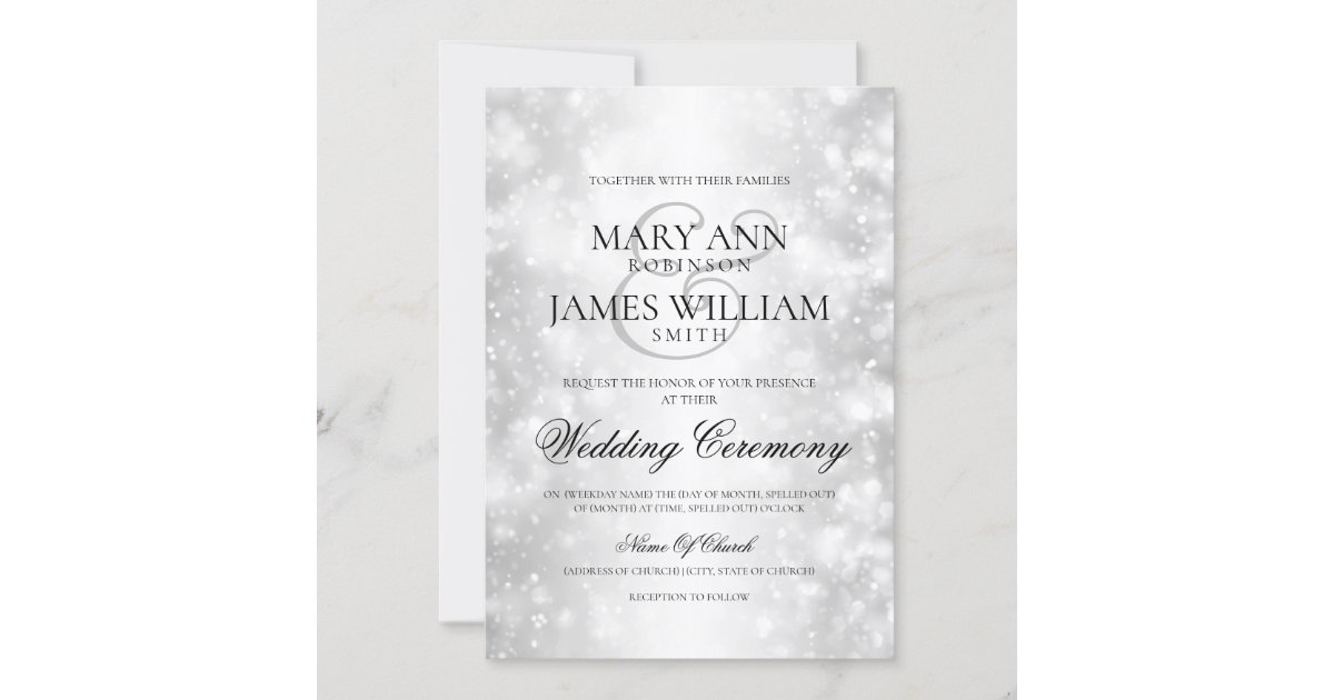 Elegant Wedding Silver Shimmer Lights Invitation | Zazzle