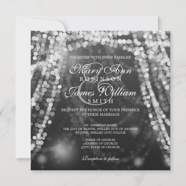 Elegant Wedding Silver String Lights Invitation (Front)