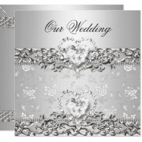 Elegant Wedding Silver White Diamond Heart Card