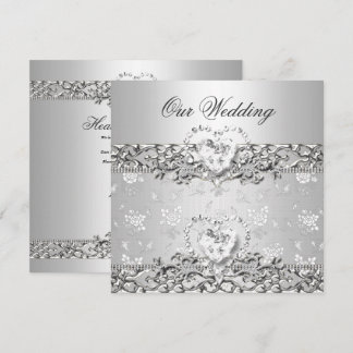 Elegant Wedding Silver White Diamond Heart Invitation