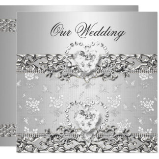 Elegant Wedding Silver White Diamond Heart Invitation