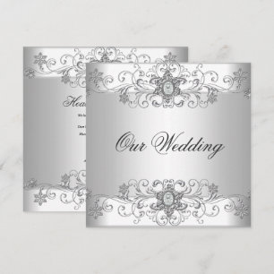 Elegant Wedding Silver White Diamond Jewel Invitation