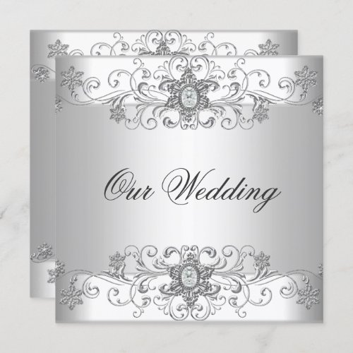 Elegant Wedding Silver White Diamond Jewel Invitation