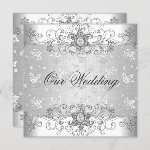 Elegant Wedding Silver White Diamond Jewel Lace Invitation