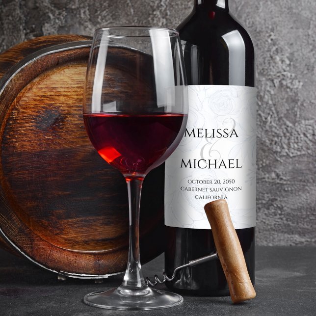 Elegant Wedding Simple Blue Floral Greenery Wine Label (Elegant blue floral party wine label. )