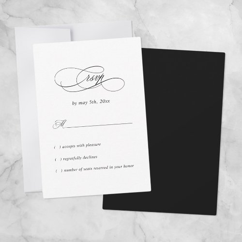 Elegant Wedding Simple Minimilistic Black  White  RSVP Card