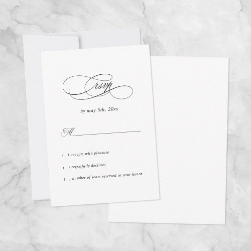 Elegant Wedding Simple Minimilistic Black  White  RSVP Card