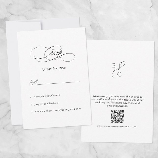 Elegant Wedding Simple Modern Monogram QR Code RSVP Card (Creator Uploaded)