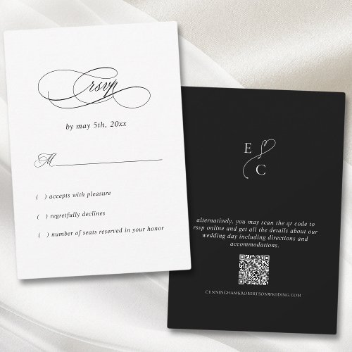 Elegant Wedding Simple Modern Monogram QR Code RSVP Card