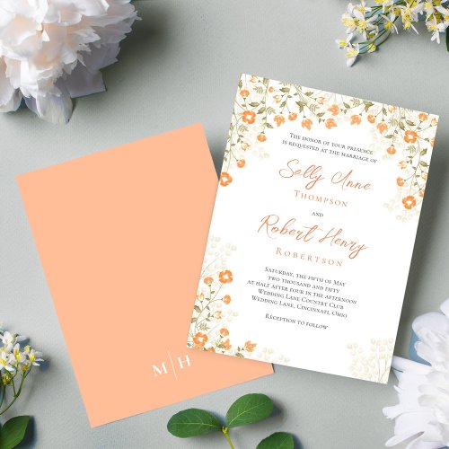 Elegant Wedding Simple Peach Floral Invitation