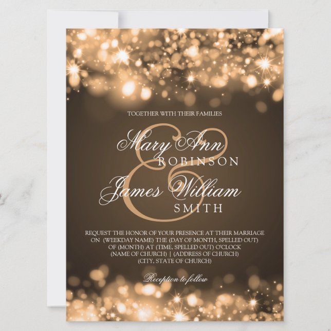 Elegant Wedding Sparkling Lights Gold Invitation (Front)
