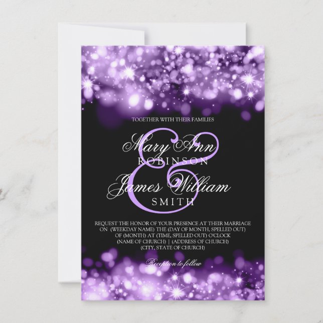 Elegant Wedding Sparkling Lights Purple Invitation (Front)