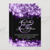 Elegant Wedding Sparkling Lights Purple Invitation (Front/Back)
