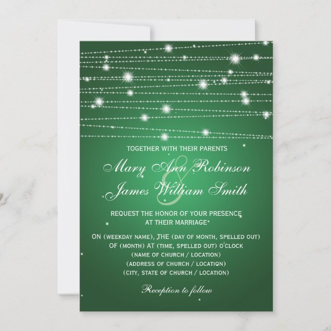 Elegant Wedding Sparkling Lines Emerald Green Invitation (Front)