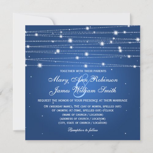 Elegant Wedding Sparkling Lines Sapphire Blue Personalized Invites