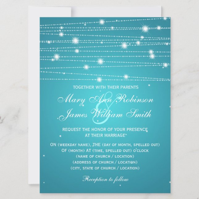 Elegant Wedding Sparkling Lines Turquoise Invitation (Front)