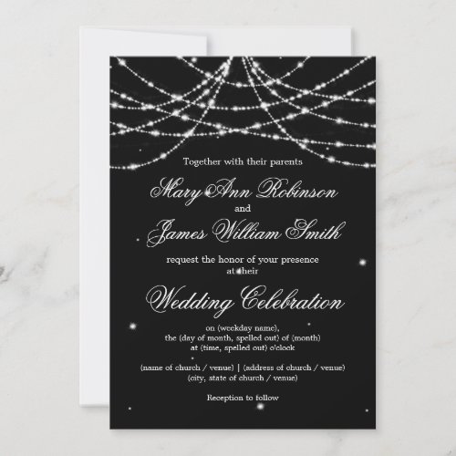 Elegant Wedding Sparkling String Black Invitation