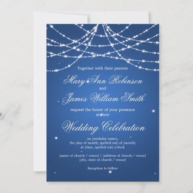 Elegant Wedding Sparkling String Blue Invitation (Front)