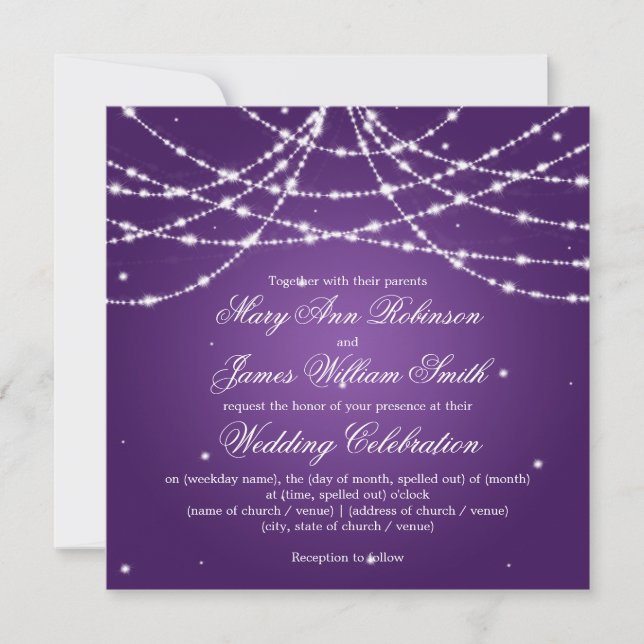 Elegant Wedding Sparkling String Purple Invitation (Front)