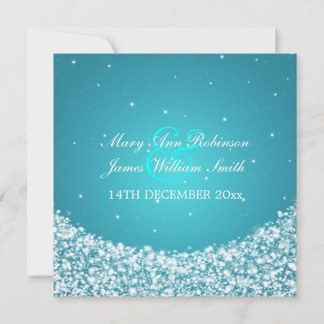 Elegant Wedding Star Sparkle Blue Invitation (Front)