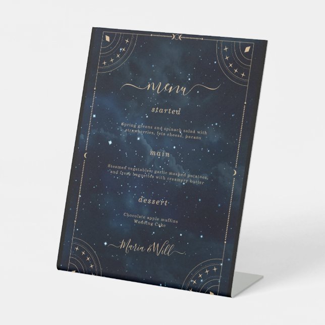 Elegant Wedding starry night Wedding Menu Pedestal Sign (Front)