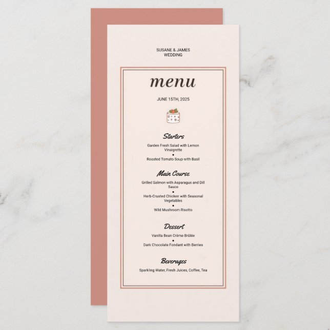Elegant Wedding Stationery Minimalist Wedding menu (Front/Back)