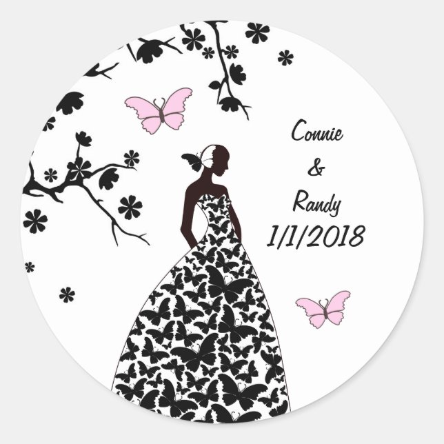 Elegant Wedding Sticker Bride made Butterflies (Front)