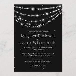 Elegant Wedding String Stars Black Invitation
