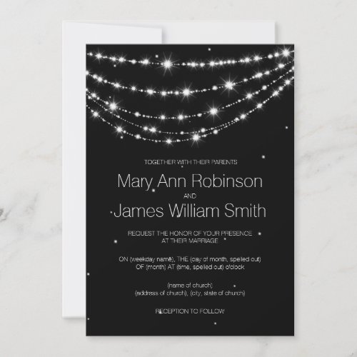 Elegant Wedding String Stars Black Invitation